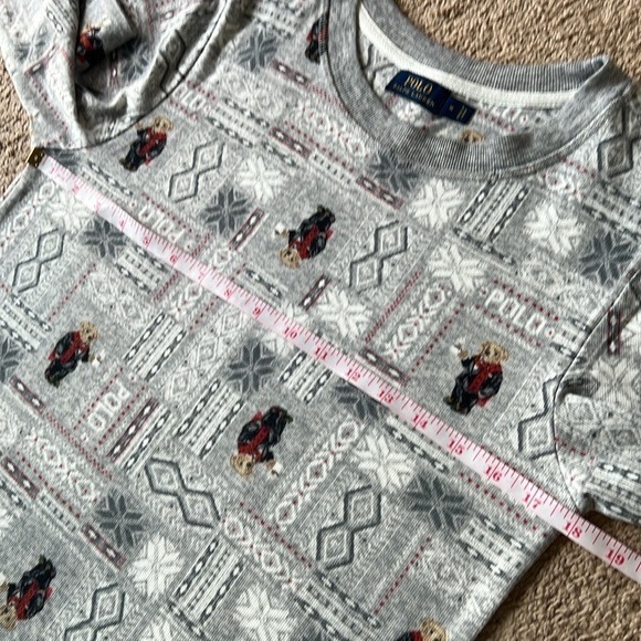 Polo Ralph Lauren Grey Fair Isle Polo Bear Winter Long Sleeve Soft Pajama Top - Picture 5 of 7
